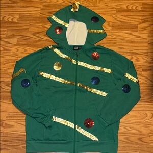 Mad Engine Extreme Christmas Tree Hoodie XL round sequins Green full zip